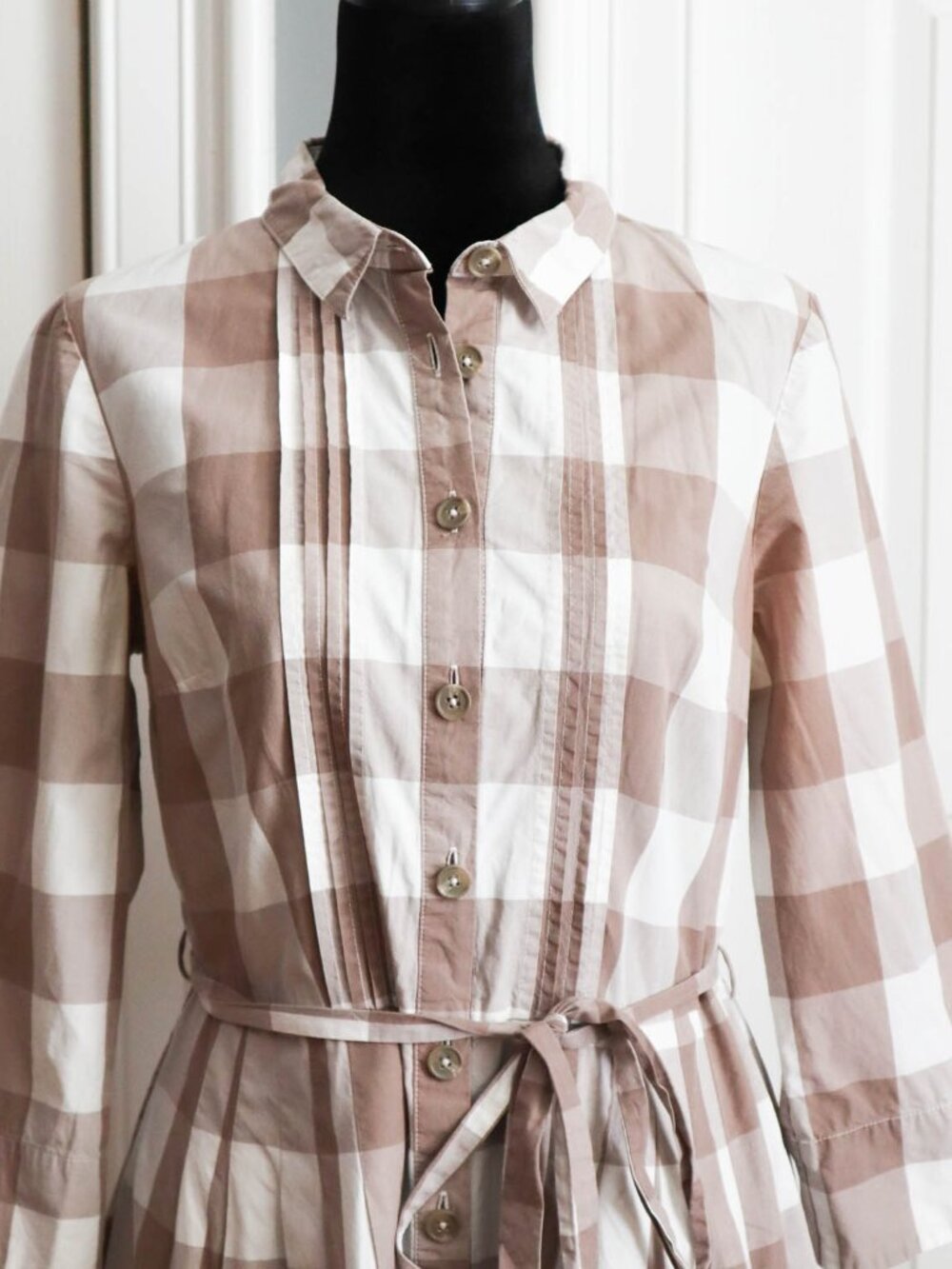 Boden 100% Cotton Pintuck Gingham Check Fit & Flare Shirt Dress Sz 8 Driftwood - Picture 6 of 7